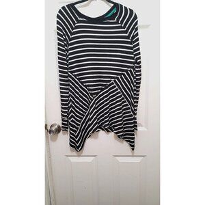Verve‎ Ami Womens Black & White Striped Long Sleeve Asymmetrical Hem Top Size S
